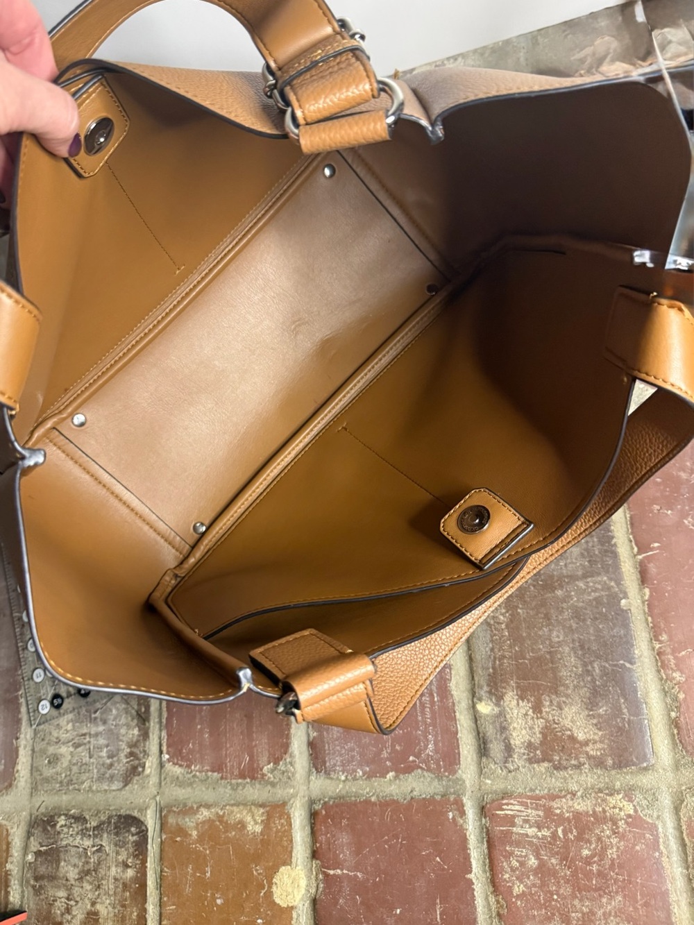 Calvin Klein Camel Pebbled Leather Open Tote – Large - Picture 9 of 9
